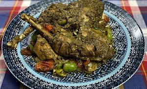 Goan style chicken cafreal served on a decorative cermatic plate